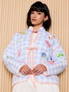 Sanrio Gingham Quilted Jacket with Pink Trim